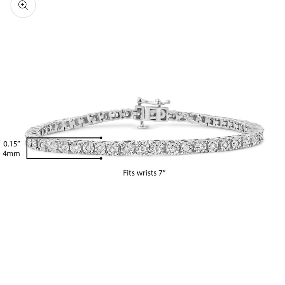 Haus of Brilliance .925 Sterling Silver Diamond Bezel Tennis Bracelet 7” - Picture 2 of 5